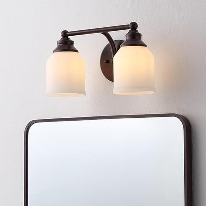 JONATHAN Y 14" Oil Rubbed Bronze/White Modern Farmhouse LED Vanity Light Wall Sconce Fixture, Frosted White Glass Shade, Dimmable Wall Lamp for Bathroom Mirror Kitchen Sink, UL Listed (JYL7550C)
