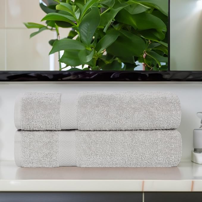 Superior 2-Piece Cotton Bath Sheet Set, Large Towels for Body, Quick Dry, Bathroom Essentials, Guest/Master Bath, Shower, Home Accessories, Apartment, Airbnb, Franklin Collection, Silver