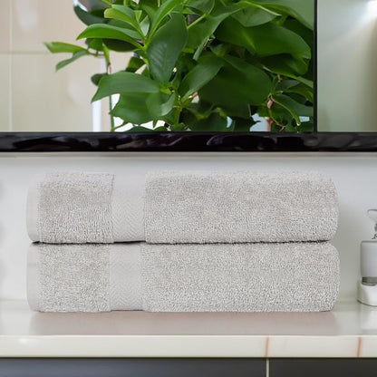 Superior 2-Piece Cotton Bath Sheet Set, Large Towels for Body, Quick Dry, Bathroom Essentials, Guest/Master Bath, Shower, Home Accessories, Apartment, Airbnb, Franklin Collection, Silver
