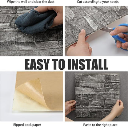 30 Pcs 3D Wall Panels Peel and Stick Wallpaper Foam, Grey Stone | Faux Brick Stone Tiles, Covering 28.8-48.4 Sq ft, Self Adhesive Waterproof Panels for Bedroom Living Room Kitchen Walls