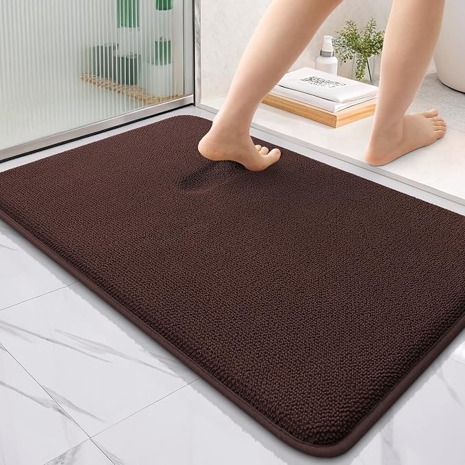 OLANLY Thick Memory Foam Bathroom Rugs 36x24, Absorbent Bath Mat, Brown | Soft Quick Dry Bath Rugs, Non-Slip, Machine Washable Carpet for Bathroom Floor, Tub and Shower, Home Decor Accessories
