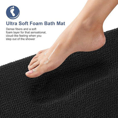 OLANLY Memory Foam Large Bathroom Rugs 44x32, Absorbent Bath Mat, Black | Soft Quick Dry Bath Rugs, Non-Slip Carpet, Machine Washable Mat for Bathroom Floor, Tub and Shower, Home Decor Accessories