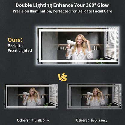 72"x32" LED Bathroom Mirror with Lights, Backlit+Frontlit, Anti-Fog | CRI 95, Stepless Dimmable, 3 Colors Lighting, Shatterproof Tempered Glass, HD Reflection, Memory, (Horizontal/Vertical)