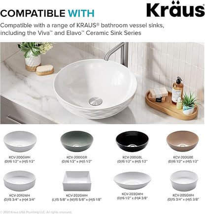 KRAUS Bathroom Sink Pop-Up Drain Assembly in Satin Nickel for Vessel Sinks and Sinks without Overflow, with Extended Thread for Thicker Countertops, PU-L10SN