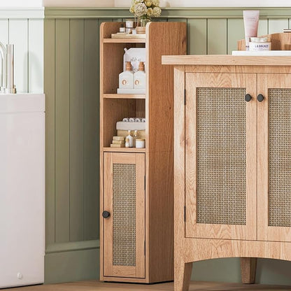 ChooChoo Small Bathroom Storage Cabinet with Adjustable Shelf | 7.1“W * 7.9”D, Corner Floor Cabinet, Narrow Toilet Paper Cabinets, Slim Bathroom Organizers, Small Spaces, Bathroom, Natural