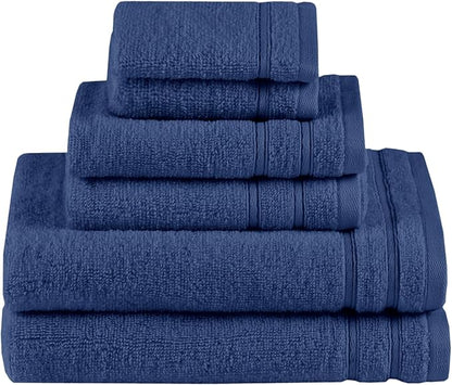 Comfort Spaces Luxury Bath Towel Set - 6 Piece: 2 Large, 2 Hand, 2 Washcloth - 100% Cotton, Quick Dry, Soft, Indigo Navy Blue
