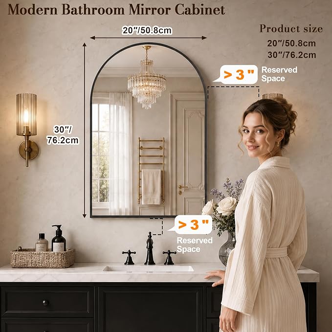 FKWin Medicine Cabinet Mirror for Bathrooms, Wall Mount Storage, 20x30 inch | Bathroom Mirror with Storage, Small Bathroom Solution, Adjustable Shelves, Reversible Door, Bathroom Upgrade, Black