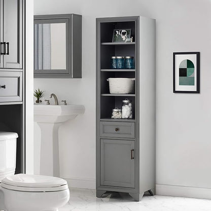 Crosley Furniture Tara Linen Storage Cabinet and Bathroom Organizer with a Drawer and Shelves, Vintage Gray