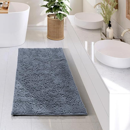 Hearth & Harbor Bathroom Rugs, Chenille Bath Mat - Machine Washable Bath Mats for Bathroom Non-Slip Backing Rubber, Quick Dry Bathroom Mat, 24 x 36 - Stone Blue