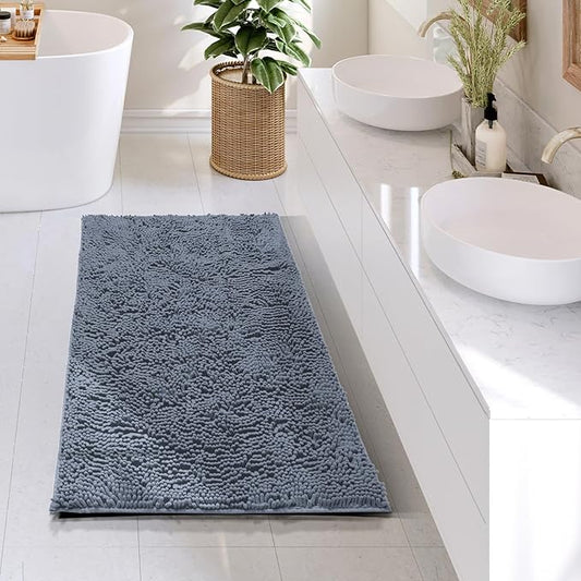 Hearth & Harbor Bathroom Rugs, Chenille Bath Mat - Machine Washable Bath Mats for Bathroom Non-Slip Backing Rubber, Quick Dry Bathroom Mat, 24 x 36 - Stone Blue
