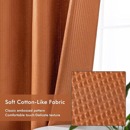 No Hook Shower Curtain with Snap-in Liner 71x74, Terracotta | Embossed Waffle-Look Textured, Sheer Window, Soft & Lightweight, Water Repellent Clay Fabric Shower Curtain for Bathroom