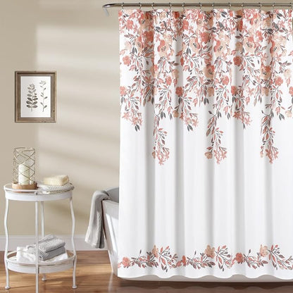 Lush Decor Tanisha Shower Curtain, 72" W x 72" L, Blue & Gray - Light Blue Flower Vine Print - Beautiful & Elegant Floral Shower Curtain - Modern Farmhouse, Cottage & French Country Bathroom Decor