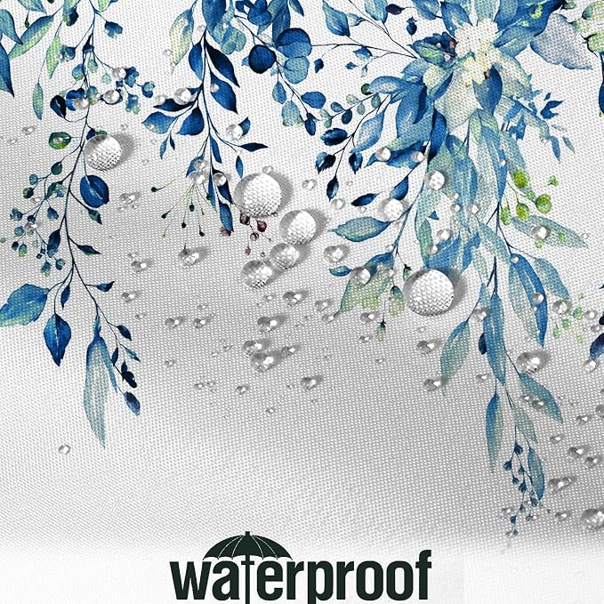 Eucalyptus Small Stall Shower Curtain, Watercolor Blue Leaves on The Top Plant with Floral Bathroom Curtain Bathtub Home Decor Waterproof Fabric with Hooks, 36"x72"