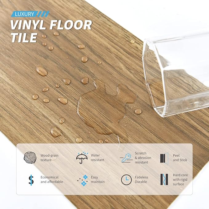Art3d Wood Texture Peel and Stick Vinyl Floor Planks, 36-Pack, Ashtree | Cover 54 sq.ft, Waterproof, Self-Adhesive, Scratch Resistant, Premium Vinyl, Ideal for Bedroom, Living Room, Kitchen, RV