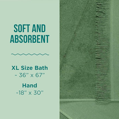 Sand Cloud Turkish Premium Bath Towels for Bathroom - Large, Set of 4 | 100% Certified Organic Turkish Cotton Yarn - Lightweight, Soft & Absorbent - Dry Faster & Cleaner - Terra Green
