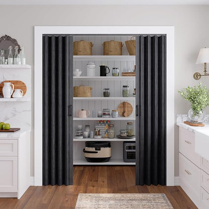SmartStandard 60x80in Double Accordion Doors, Double Walled, Classic Black | Easy to Assemble, Save Space, PVC Accordion Folding Doors for Closet Doorway Basement, with Track and Hardware