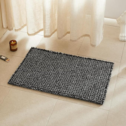 TYUU Waffle Bath Mat, Boho Bathroom Rugs Non Slip, 30x20 Black & White | Super Absorbent Quick Dry Bath Rug, Non-Slip Backing, Soft Waffle Washable Farmhouse Bathroom Mats, Tub, Shower & Home Decor