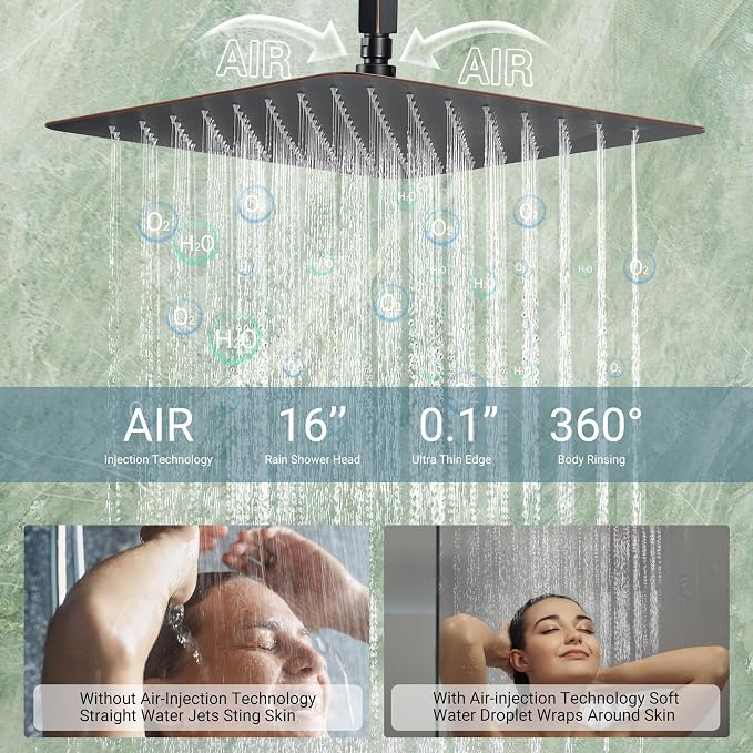Dasan Thermostatic Dual Shower Head System with 6 Body Jets, 6-Inch Shower & 16” Rainfall Shower, Luxury Oil Rubbed Bronze Shower Faucet Set Tandem Rain Shower Head System for Couples/2-Person