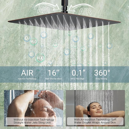 Dasan Thermostatic Dual Shower Head System with 6 Body Jets, 6-Inch Shower & 16” Rainfall Shower, Luxury Oil Rubbed Bronze Shower Faucet Set Tandem Rain Shower Head System for Couples/2-Person