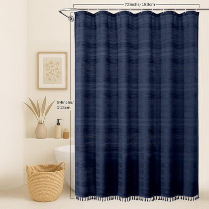 Extra Long Boho Shower Curtain 84 Inch Long, Modern Farmhouse Heavy Duty Linen Textured Soft Fabric, Rustic Country Cloth Shower Curtain with Tassel for Bathroom Hotel, 72Wx84L, Navy Blue