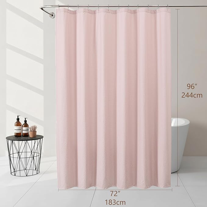 Extra Long Pink Shower Curtain 96 Inch Long 1 Piece, Waffle Embossed Textured Fabric Shower Curtain for Bathroom Large Hotel, Water Resistant, Machine Washable, 72Wx96L Inches