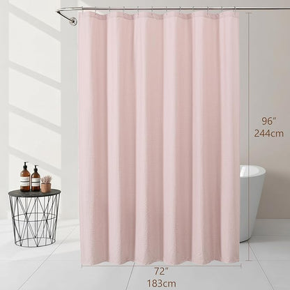 Extra Long Pink Shower Curtain 96 Inch Long 1 Piece, Waffle Embossed Textured Fabric Shower Curtain for Bathroom Large Hotel, Water Resistant, Machine Washable, 72Wx96L Inches