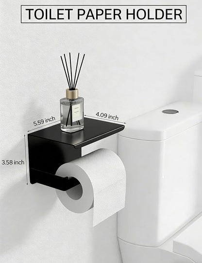 5-Pieces Matte Black Bathroom Accessories Set, Bathroom Hardware Set, SUS 304 Stainless Steel,16 Inch Towel Bar, Towel Holder, Updated Toilet Paper Holder Wall Mounted