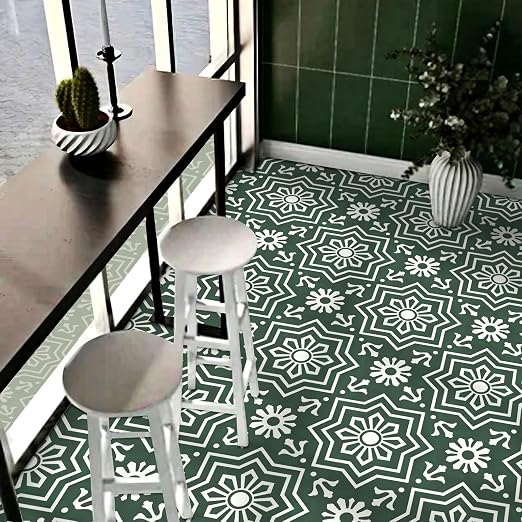 MORCART 20 Pack Peel and Stick Floor Tile, 7.87"x 7.87" Vinyl Flooring, Removable DIY Flooring for Bathroom, Kitchen, Fireplace, Stairs, Bedrooms, Wall, Pantry Room Waterproof Dark Green