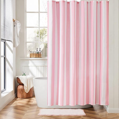 Ohocut Vertical Striped Shower Curtain, Cute Retro Vintage Stripe Bathroom Shower Curtain, Waterproof Polyester Fabric Modern Bath Curtain for Bathroom 72x72 Inches Pink