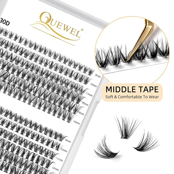 QUEWEL Cluster Lashes 240Pcs Individual Lashes 30D+40D C Curl Mix8-14mm | Lash Extensions Clusters Lashes Soft&Natural False Eyelashes Individual DIY Eyelash Extension at Home(30D+40D C MIX8-14)
