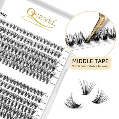 QUEWEL Cluster Lashes 240Pcs Individual Lashes 30D+40D C Curl Mix8-14mm | Lash Extensions Clusters Lashes Soft&Natural False Eyelashes Individual DIY Eyelash Extension at Home(30D+40D C MIX8-14)