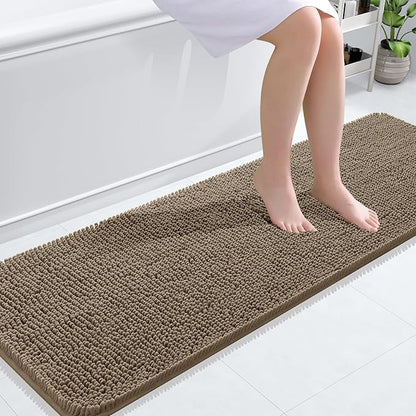 OLANLY Bathroom Runner Rugs 59x20, Extra Soft Absorbent Chenille Bath Rugs | Tan, Quick-Drying Rubber Backing, Machine Washable Long Bath Mat for Bathroom Floor, Tub and Shower, Home Decor Accessories