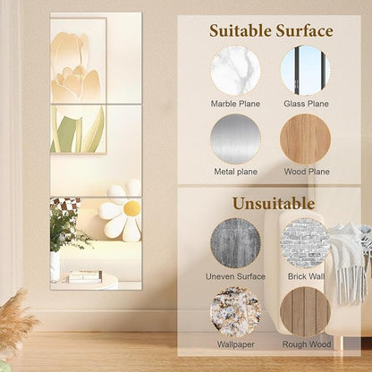 20x20 in Acrylic Mirror Sheet for Wall, 2.5mm Plastic Wall Mirror | Non Glass Body Mirror Tile with Adhesive Tapes, Modern Decorative Square Wall Mirror for Bathroom Bedroom Home Gym Door Decor