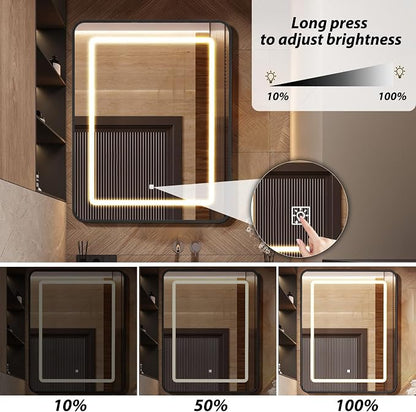 APRILSOUL 24x30 Inch Lighted Bathroom Medicine Cabinet with Mirror, Black Recessed or Surface Mount Medicine Cabinet Mirror with Storage and LED Lights, 3 Colors Temperature, Dimmable Light