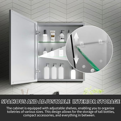 20x24 Inch Recessed Medicine Cabinet with Mirror, Aluminum Medicine Cabinet Mirror, Recessed or Surface Mount with 2 Adjustable Shelves Storage Organizer, Pre-Assembled Door, Soft-Closed System