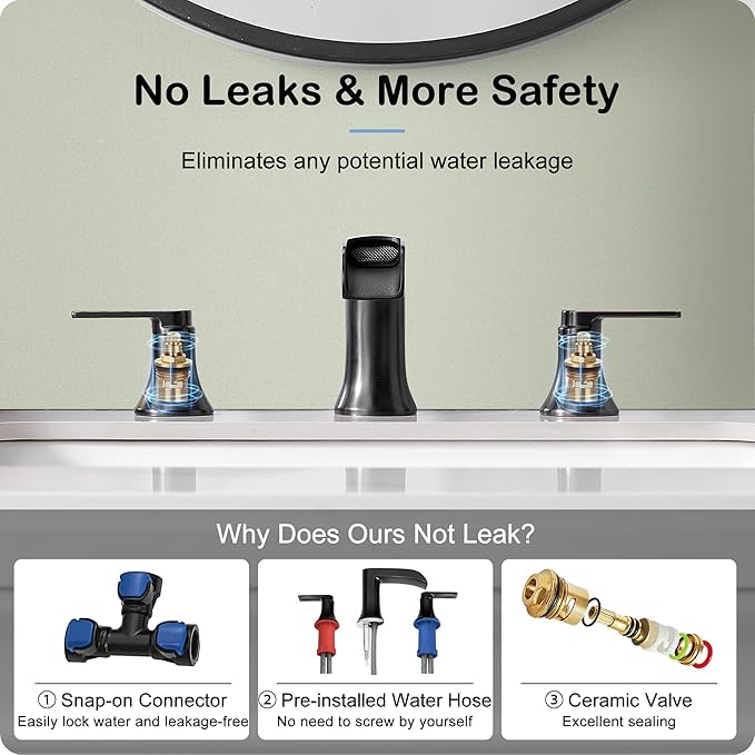 Oil Rubbed Bronze Waterfall Bathroom Faucet 2 Handle, 8 Inch Widespread Bathroom Sink Faucet 3 Hole with Supply Lines, Brass Material for Vanity, Lavatory, Restroom, Farmhouse, NO Pop-up Drain