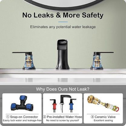Oil Rubbed Bronze Waterfall Bathroom Faucet 2 Handle, 8 Inch Widespread Bathroom Sink Faucet 3 Hole with Supply Lines, Brass Material for Vanity, Lavatory, Restroom, Farmhouse, NO Pop-up Drain