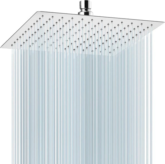 Midanya Square Rain Shower Head,High Pressure,Polish Chrome 12 Inch | 360°Swivel,Ceiling or Wall Mount,Waterfall Full Body Coverage,Bathroom Remodel,Stainless Steel Large Rainfall Shower Head