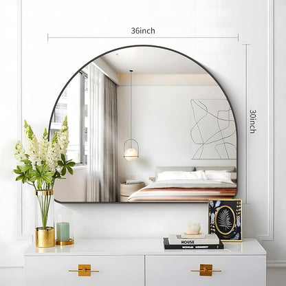 FORBATH Arched Bathroom Mirror 36x30 Inch, Black Bathroom Mirror Wall Mounted Modern Aluminum Alloy Frame Arch Mirror for Bedroom Living Room Entryway, Hanging or Leaning Against Wall