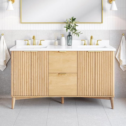OVE Decors Indy 60 in. Undermount Double Sink Bathroom Vanity with White Engineered Marble Top, Rustic Ash