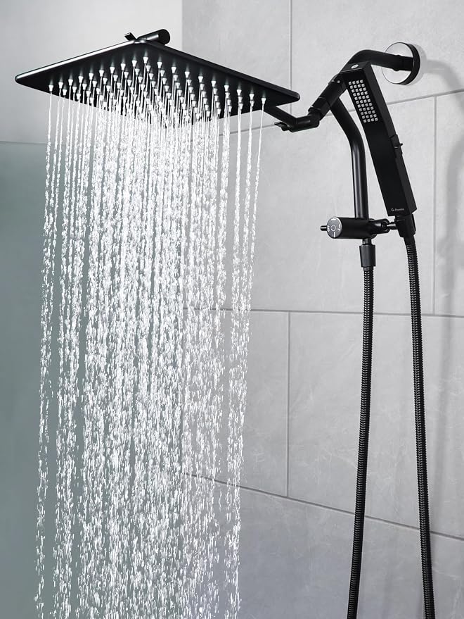 G-Promise 10 Inch All Metal Rain Shower Head with Handheld (Matte Black) | Full Body Coverage, Pause Mode Diverter, Power Wash Mode Handheld, Suits Every Height, Easy to Install, Modern Bath Upgrade