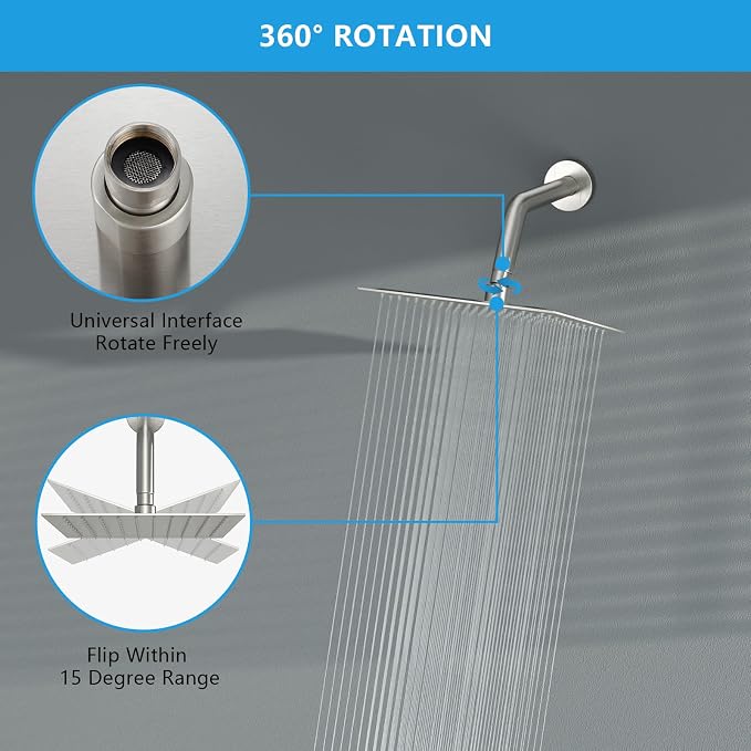 Lordear Rain Shower Heads High Pressure, Rainfall Showerhead for Bathroom Fixed Mount, 8 Inch Large Square High Flow Shower Head (Brushed Nickel)