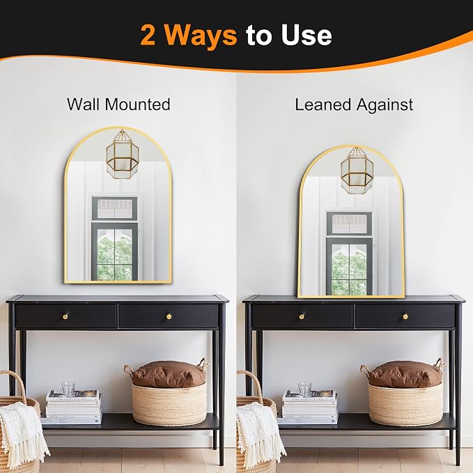 Arched Bathroom Mirror, Gold, 20"x30" | Wall Mounted, Vanity Mirror, For Bedroom, Living Room and Entryway