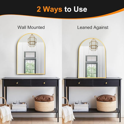 Arched Bathroom Mirror, Gold, 20"x30" | Wall Mounted, Vanity Mirror, For Bedroom, Living Room and Entryway