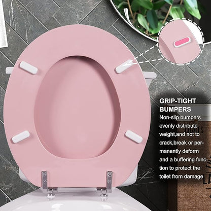 Pink Round Toilet Seat Natural Wood Toilet Seat with Zinc Alloy Hinges, Easy to Install also Easy to Clean, Scratch Resistant Toilet Seat by Angol Shiold (Round, Pink)