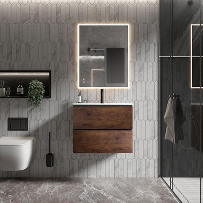24" Bathroom Vanity with Sink, Modern Floating Vanity with Double Soft Closing Drawers, Large Storage for Small Space, Walnut, Fully Assembled - Iris Collection