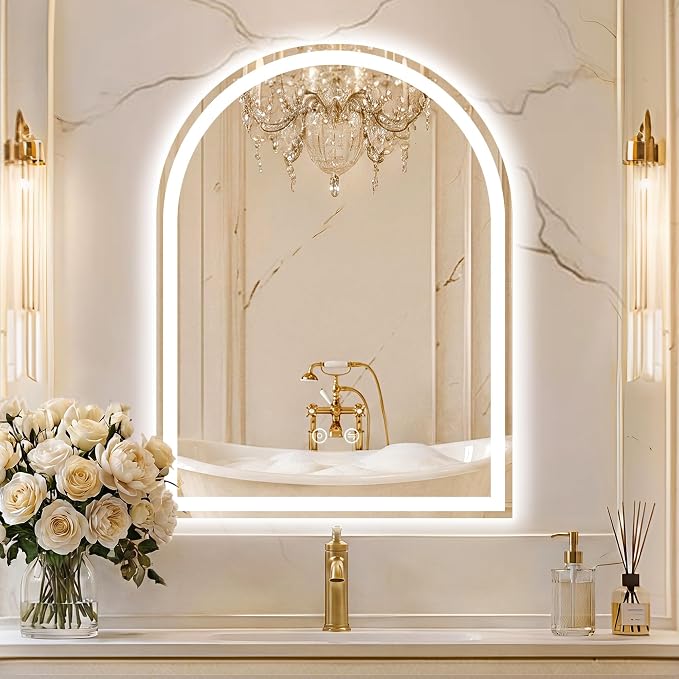 Arched LED Bathroom Mirror with Lights, 24" x 32" Lighted Vanity Mirror | Anti-Fog, Dimmable 3 Colors, Backlit + Frontlit, HD Shatterproof Tempered Glass, Memory Function