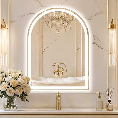 Arched LED Bathroom Mirror with Lights, 24" x 32" Lighted Vanity Mirror | Anti-Fog, Dimmable 3 Colors, Backlit + Frontlit, HD Shatterproof Tempered Glass, Memory Function