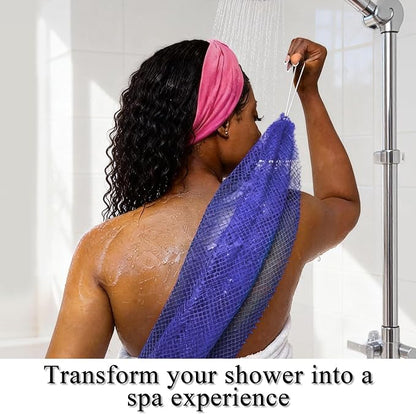 Authentic African Net Sponge,2 Pack 45-Inch Exfoliating Bath Sponge and Shower Loofah for Body and Back,Colorfast Quick-Dry Knotted Mesh Scrubber with Travel Pouch (Dark Blue & Forest Green)