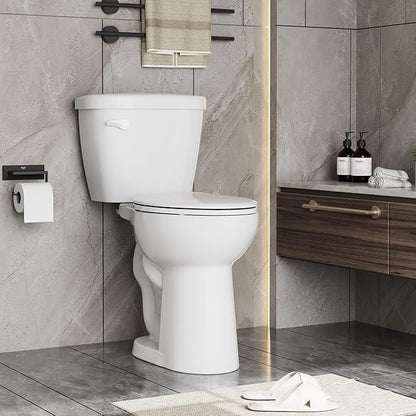 Two Piece Toilet with ADA Height, Elongated Ceramic Bowl and Locking PP Lid - Side Push Handle, CUPC Certified, Water Efficient 1.28 GPF, Modern Design